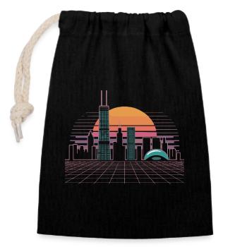 Neon Skyline Sunset - Closable cotton gift bag (14x20cm) - black - Front