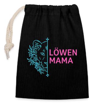 Lion Mom Proud Lioness Flowers - Closable cotton gift bag (14x20cm) - black - Front