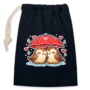 Cuddly owls under red umbrella - Closable cotton gift bag (14x20cm) - navy - Front