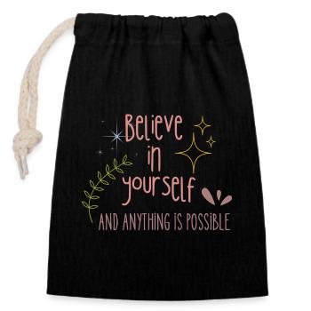 Believe in Yourself - Verschließbarer Geschenkbeutel aus Baumwolle (14x20cm) - Schwarz - Vorne