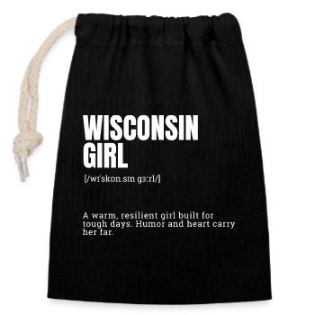 Wisconsin Girl Typo Motiv - Verschließbarer Geschenkbeutel aus Baumwolle (14x20cm) - Schwarz - Vorne