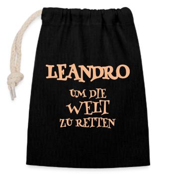 Retter Leandro - Verschließbarer Geschenkbeutel aus Baumwolle (14x20cm) - Schwarz - Vorne
