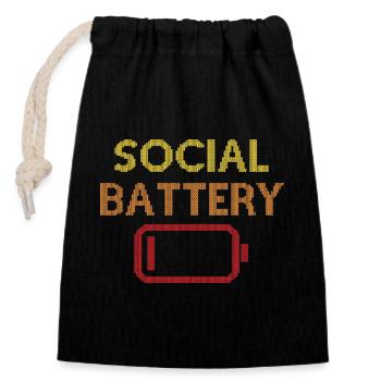 Social Battery Low - Closable cotton gift bag (14x20cm) - black - Front