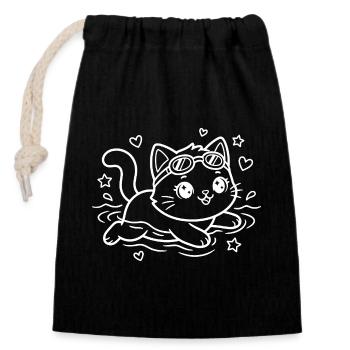 Schwimmen Kawaii Katze - Verschließbarer Geschenkbeutel aus Baumwolle (14x20cm) - Schwarz - Vorne