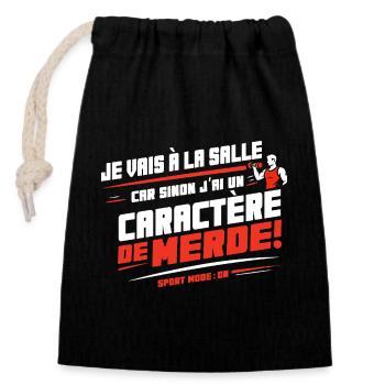 Je vais à la salle sinon j’ai un caractère de - Sac cadeau en coton avec cordon (14 x 20 cm) - noir - Devant