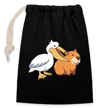 Capybara Capibara - Verschließbarer Geschenkbeutel aus Baumwolle (14x20cm) - Schwarz - Vorne