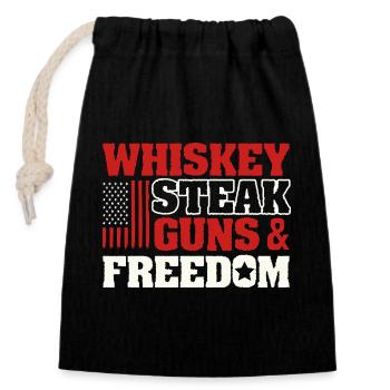 Whiskey Steak Guns Freedom Patriotic USA Flag Art - Closable cotton gift bag (14x20cm) - black - Front