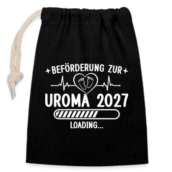 Beförderung zur Uroma 2027 – Schwangerschaft - Verschließbarer Geschenkbeutel aus Baumwolle (14x20cm) - Schwarz - Vorne