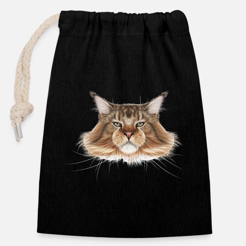 Maine Coon Cat - Closable cotton gift bag (14x20cm) - black