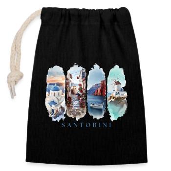 Santorini Vacation Travel – Greece Island Motif - Closable cotton gift bag (14x20cm) - black - Front