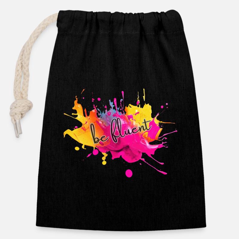 Be Fluent Color Splash - Verschließbarer Geschenkbeutel aus Baumwolle (14x20cm) - Schwarz