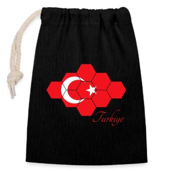 Türkische Flagge Hexagon-Pattern Türkei Turkey  - Verschließbarer Geschenkbeutel aus Baumwolle (14x20cm) - Schwarz - Vorne