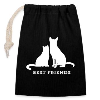 BEST FRIENDS – Katze & Hund Liebe - Verschließbarer Geschenkbeutel aus Baumwolle (14x20cm) - Schwarz - Vorne