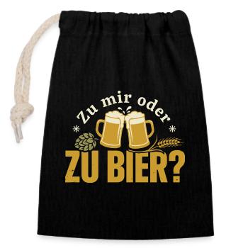 Bier Zu Mir Oder Zu Bier Flirt Single Party Malle - Verschließbarer Geschenkbeutel aus Baumwolle (14x20cm) - Schwarz - Vorne