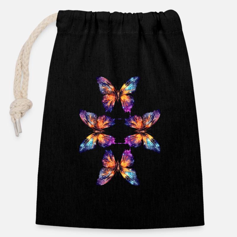 Magical butterflies - Verschließbarer Geschenkbeutel aus Baumwolle (14x20cm) - Schwarz