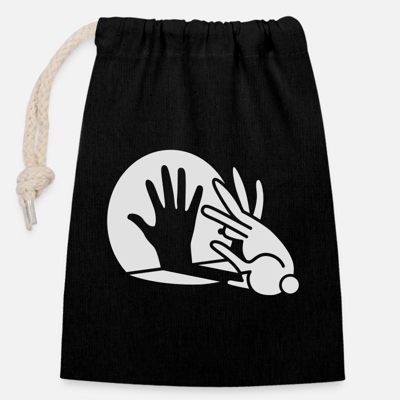 Rabbit Hand Shadows Glow in the dark - Sac cadeau en coton avec cordon (14 x 20 cm) - noir
