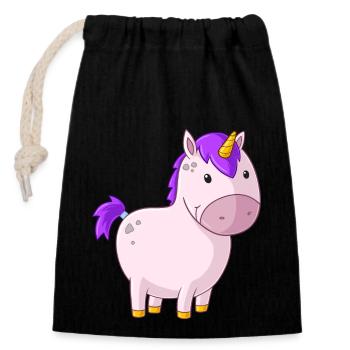 Licorne grasse dessin animé - Sac cadeau en coton avec cordon (14 x 20 cm) - noir - Devant