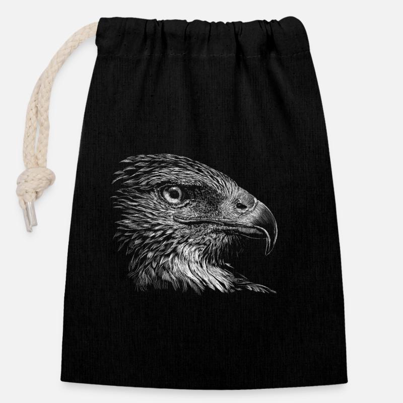 Eagle - Closable cotton gift bag (14x20cm) - black