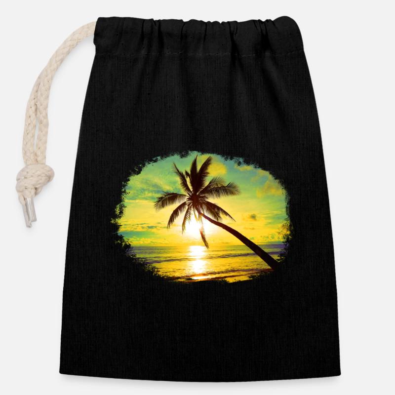 coucher de soleil palmier coloré couleurs surréalistes plage - Sac cadeau en coton avec cordon (14 x 20 cm) - noir