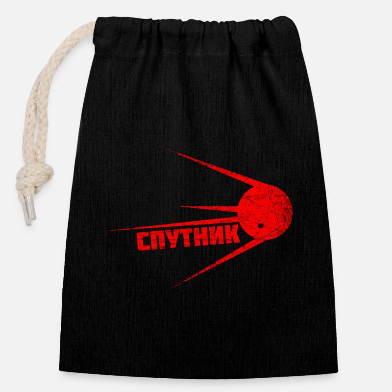 SPUTNIK | Premier satellite dans l'espace vendange - Sac cadeau en coton avec cordon (14 x 20 cm) - noir