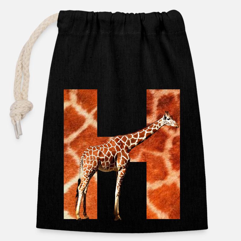 giraffe h - Verschließbarer Geschenkbeutel aus Baumwolle (14x20cm) - Schwarz