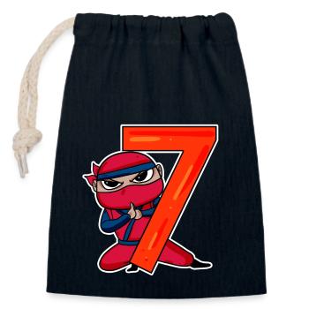 Fils Ninja de 7 ans - Sac cadeau en coton avec cordon (14 x 20 cm) - bleu marine - Devant