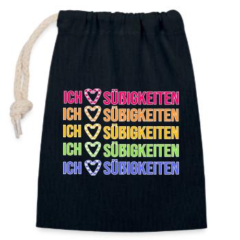 Naschkatzen Ich Liebe Süßigkeiten Nachspeise - Verschließbarer Geschenkbeutel aus Baumwolle (14x20cm) - Navy - Vorne