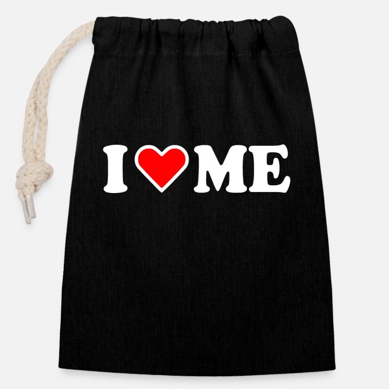 I love me - Sac cadeau en coton avec cordon (14 x 20 cm) - noir