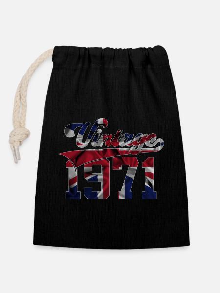 VINTAGE 1971 UK 55TH BIRTHDAY - Closable cotton gift bag (14x20cm) - black