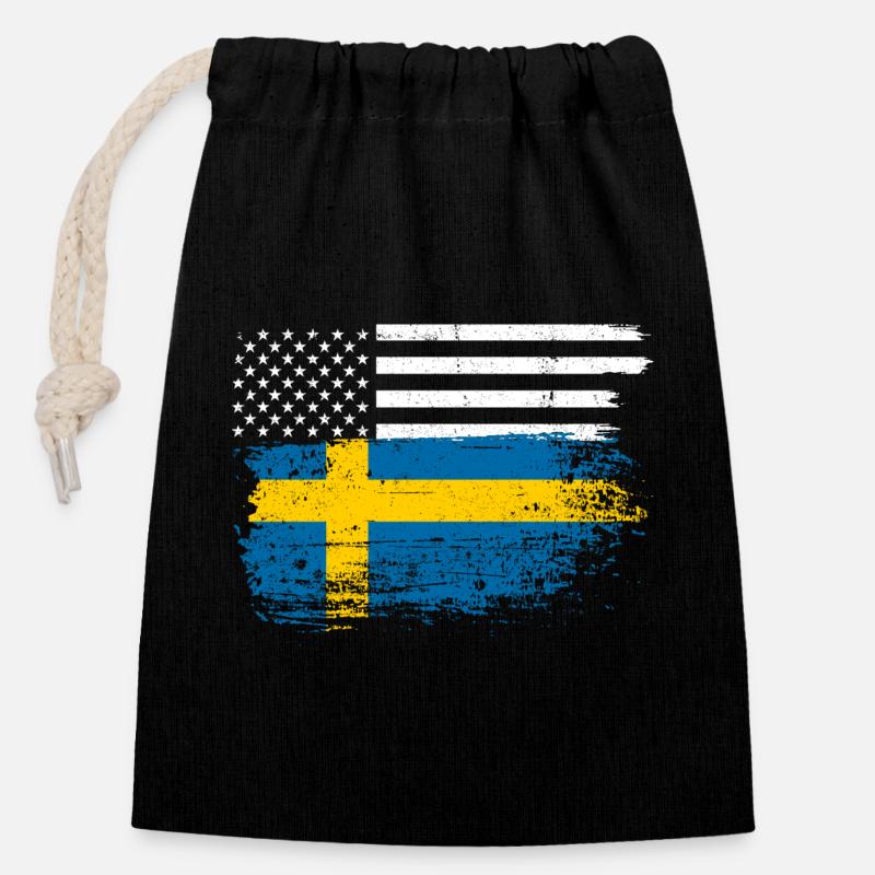 Drapeau Fusion : US Nordic Brush - Sac cadeau en coton avec cordon (14 x 20 cm) - noir