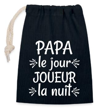 Papa le jour, Joueur la nuit - Sac cadeau en coton avec cordon (14 x 20 cm) - bleu marine - Devant