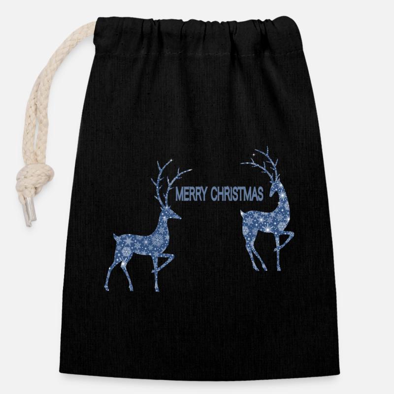 Blue reindeer couple for Christmas - Closable cotton gift bag (14x20cm) - black