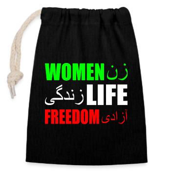 Women life freedom iran - Verschließbarer Geschenkbeutel aus Baumwolle (14x20cm) - Schwarz - Vorne