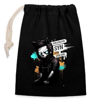 Blackhat Hacker Cat Syn Flood - Verschließbarer Geschenkbeutel aus Baumwolle (14x20cm) - Schwarz - Vorne