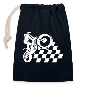 moto, motard, motocross - Sac cadeau en coton avec cordon (14 x 20 cm) - bleu marine - Devant