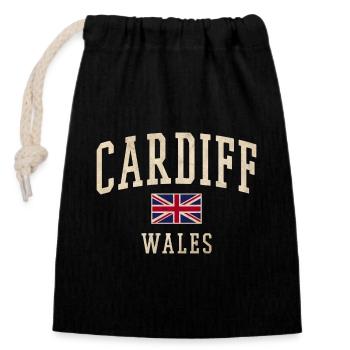 Imprimé vintage Cardiff Wales - Sac cadeau en coton avec cordon (14 x 20 cm) - noir - Devant