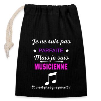 Je ne suis pas parfaite je suis Musicienne - Sac cadeau en coton avec cordon (14 x 20 cm) - noir - Devant
