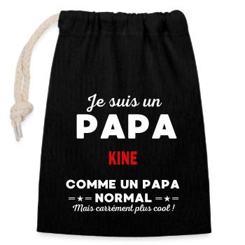 Je suis un Papa KINE - Sac cadeau en coton avec cordon (14 x 20 cm) - noir - Devant