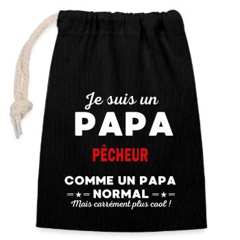 Je suis un Papa PÊCHEUR - Sac cadeau en coton avec cordon (14 x 20 cm) - noir - Devant