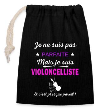 Je ne suis pas parfaite je suis Violoncelliste - Sac cadeau en coton avec cordon (14 x 20 cm) - noir - Devant
