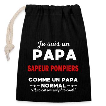 Je suis un Papa SAPEUR POMPIERS - Sac cadeau en coton avec cordon (14 x 20 cm) - noir - Devant