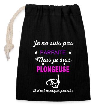 Je ne suis pas parfaite je suis Plongeuse - Sac cadeau en coton avec cordon (14 x 20 cm) - noir - Devant