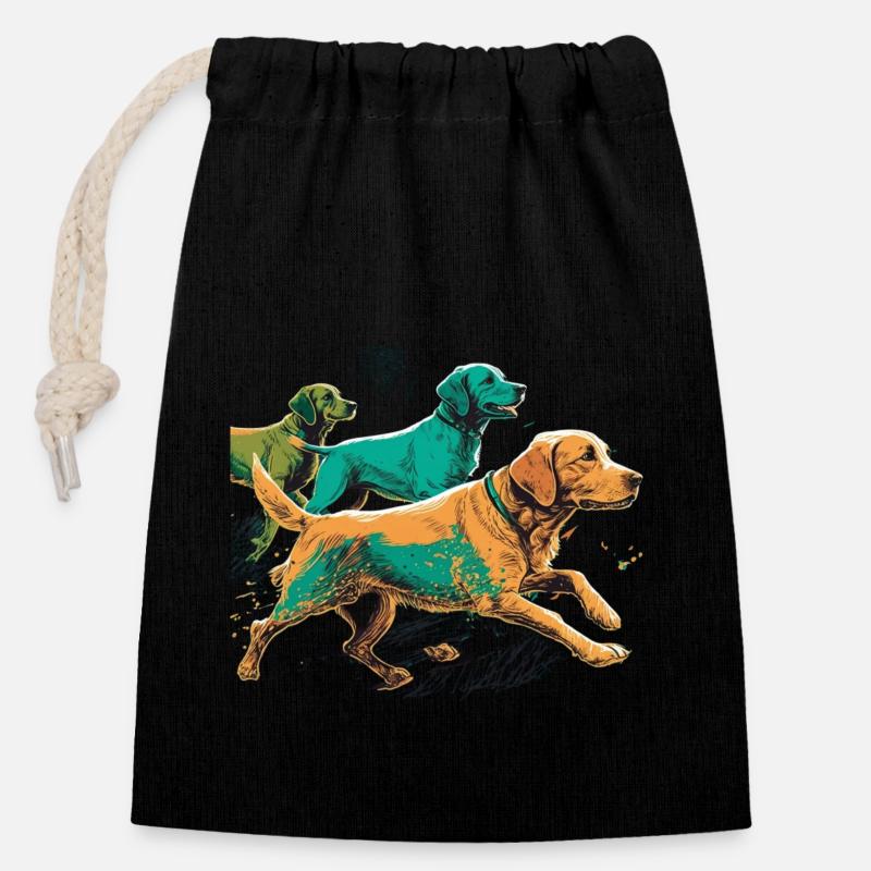 Bunte Hunde - Hunde Gruppe - Verschließbarer Geschenkbeutel aus Baumwolle (14x20cm) - Schwarz