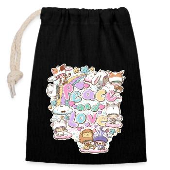 Peace and love preditors and prey in kawaii style - Closable cotton gift bag (14x20cm) - black - Front