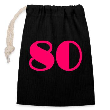 80. 80 YEARS. 80TH ANNIVERSARY. BIRTHDAY 80 YEARS. - Closable cotton gift bag (14x20cm) - black - Front