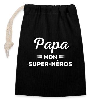 Papa mon super héros - Sac cadeau en coton avec cordon (14 x 20 cm) - noir - Devant