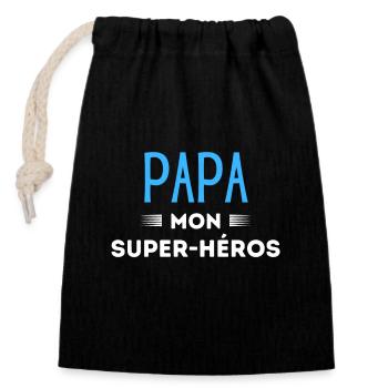 Papa mon super héros - Sac cadeau en coton avec cordon (14 x 20 cm) - noir - Devant