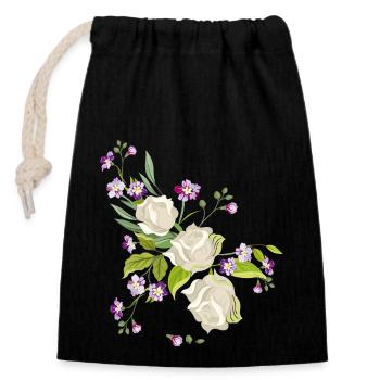 Bouquet de roses - Sac cadeau en coton avec cordon (14 x 20 cm) - noir - Devant
