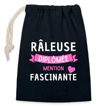 Humour fun Râleuse diplômée mention Fascinante - Sac cadeau en coton avec cordon (14 x 20 cm) - bleu marine - Devant