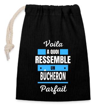 Voila a quoi ressemble un BÛCHERON parfait - Sac cadeau en coton avec cordon (14 x 20 cm) - noir - Devant